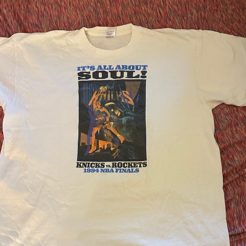 Knicks vs Rockets 1994 NBA finals Fruit of the Loom White NBA Finals Graphic Tee